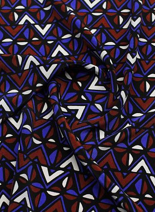 Крепдешин (н) сине-бело-бордовый геометрический рисунок на черном - в интернет-магазине тканей Тессутидея арт. 10-4064