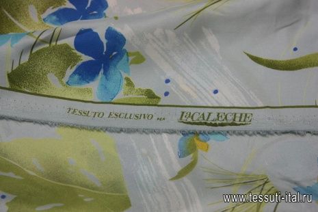 Туаль (н) зелено-голубой цветочный орнамент на серо-голубом LaCaleche - итальянские ткани Тессутидея арт. 02-6354
