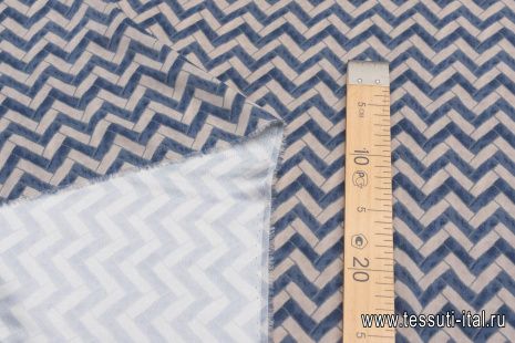 Шелк атлас (н) сине-бежевый геометрический орнамент - итальянские ткани Тессутидея арт. 10-2804