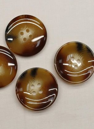 Пуговица пластик под рог 4 прокола d-28мм коричневая с черно-молочными вкраплениями - итальянские ткани Тессутидея.