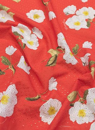 Шитье (н) белые цветы на красном - в интернет-магазине тканей Тессутидея арт. 01-6908