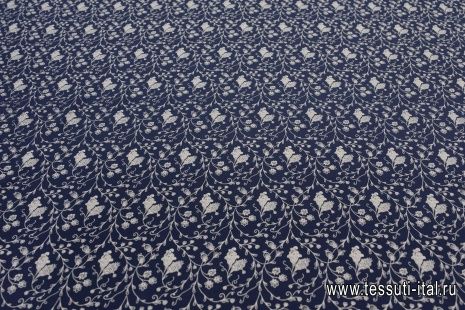 Крепдешин (н) растительный рисунок айвори на темно-синем - итальянские ткани Тессутидея арт. 10-2467