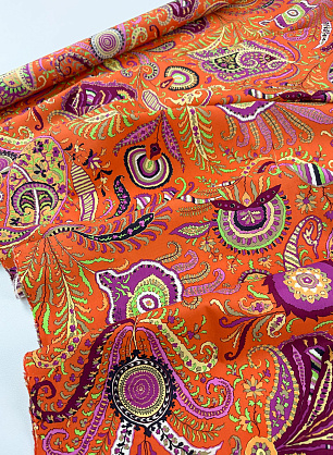 Хлопок (н) яркий цветочный рисунок и пейсли на оранжевом - в интернет-магазине тканей Тессутидея арт. 01-8102