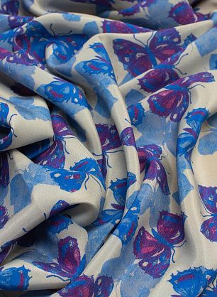 Крепдешин (н) бабочки на бежевом - в интернет-магазине тканей Тессутидея арт. 02-9017