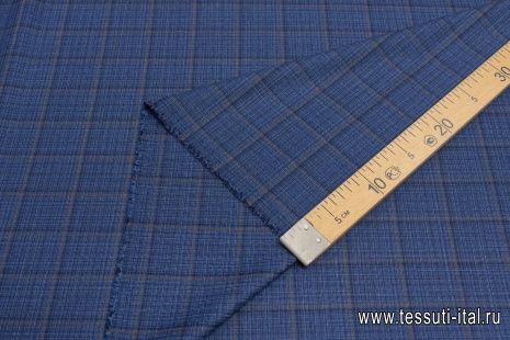 Костюмная (н) сине-бело-коричневая меланжевая клетка в стиле Loro Piana - итальянские ткани Тессутидея арт. 05-4159