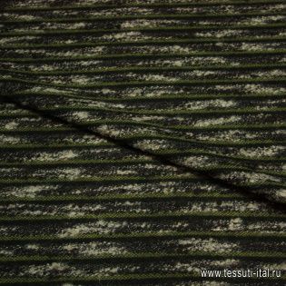 Трикотаж фактурный (н) черно-бежево-зеленый меланж  - итальянские ткани Тессутидея арт. 13-1073