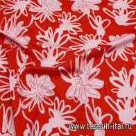 Хлопок стрейч (н) розовая цветочная абстракция на красном - итальянские ткани Тессутидея арт. 01-7407