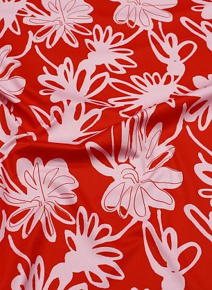 Хлопок стрейч (н) розовая цветочная абстракция на красном - в интернет-магазине тканей Тессутидея арт. 01-7407