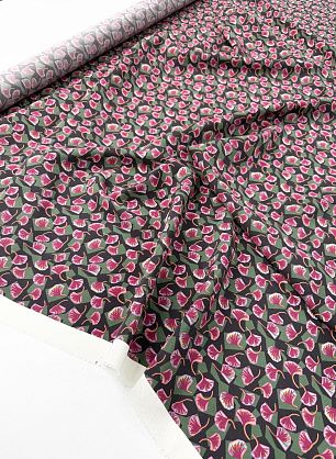 Крепдешин (н) стилизованный растительный рисунок на черном - в интернет-магазине тканей Тессутидея арт. 10-4822