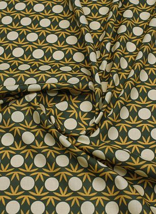 Хлопок (н) желтый растительный рисунок и горох на хаки - в интернет-магазине тканей Тессутидея арт. 01-7714