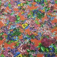 Плательная (н) яркий цветочный орнамент на кирпичном - итальянские ткани Тессутидея арт. 04-1326