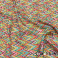 Крепдешин (н) красно-желто-зеленый геометрический принт - итальянские ткани Тессутидея арт. 10-2662