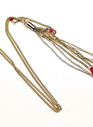 Подвеска металл золото на цепочке с красными камнями 55см - итальянские ткани Тессутидея F-6166