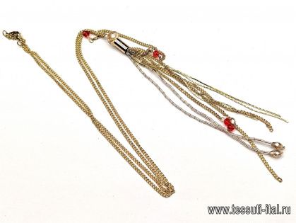Подвеска металл золото на цепочке с красными камнями 55см - итальянские ткани Тессутидея арт. F-6166