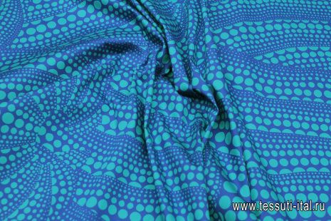Плательная хлопок с полиамидом (н) синий стизизованный горох на бирюзовом - итальянские ткани Тессутидея арт. 01-7263