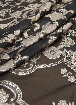 Органза филькупе с люрексом купон (1,75м) (н) бежевый орнамент на черном - в интернет-магазине тканей Тессутидея арт. 03-6427