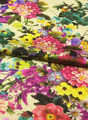 Плательная стрейч (н) крупный цветочный орнамент на бежевом - в интернет-магазине тканей Тессутидея арт. 01-4096