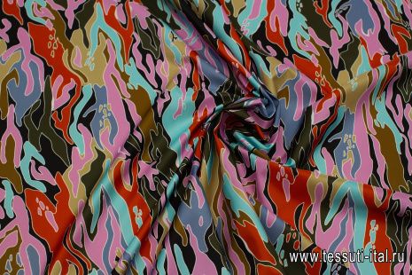 Плащевая с водоотталкивающим покрытием (о) розово-оранжево-бирюзовый рисунок - итальянские ткани Тессутидея арт. 11-0476