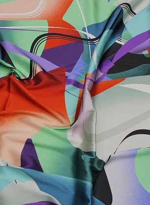 Шелк атлас стрейч (н) яркая геометрическая абстракция - в интернет-магазине тканей Тессутидея арт. 10-3427