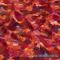 Шелк атлас (н) красно-коричневый растительный рисунок - итальянские ткани Тессутидея арт. 10-2720