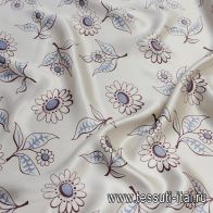 Шелк атлас (н) коричнево-голубой цветочный рисунок на светло-бежевом в стиле Marni - итальянские ткани Тессутидея арт. 10-2478