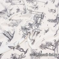 Крепдешин (н) черный гавайский принт на белом в стиле №21 - итальянские ткани Тессутидея арт. 10-2357