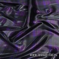 Шелк атлас (н) черно-сине-сиреневая стилизованная клетка - итальянские ткани Тессутидея арт. 10-2597