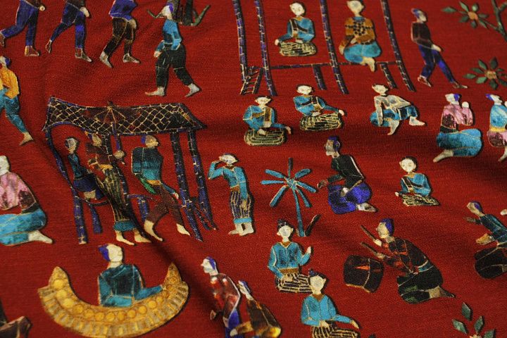 Трикотаж шерсть (н) люди на красно-коричневом - итальянские ткани Тессутидея арт. 15-1167