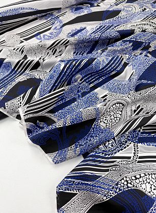 Шелк твил (н) крупные пейсли на черно-белой полоске - в интернет-магазине тканей Тессутидея арт. 10-4832