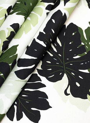Хлопок (н) черно-зеленый растительный орнамент на белом - в интернет-магазине тканей Тессутидея арт. 01-5222