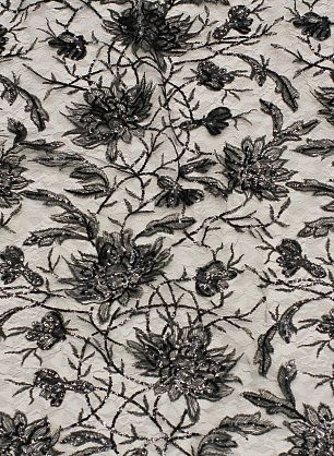 Кружевное полотно с люрексом расшитое пайетками (о) черное - в интернет-магазине тканей Тессутидея арт. 03-6936