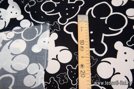 Плательная вискоза (н) черно-белые стилизованные мишки - итальянские ткани Тессутидея арт. 04-1370