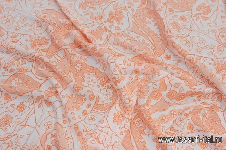 Крепдешин (н) оранжевая абстракция на белом - итальянские ткани Тессутидея арт. 10-2487