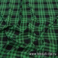 Крепдешин (н) черная клетка на зеленом - итальянские ткани Тессутидея арт. 10-2429
