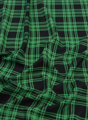 Крепдешин (н) черная клетка на зеленом - в интернет-магазине тканей Тессутидея арт. 10-2429