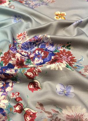 Плательная (н) цветочный орнамент на серо-голубом - в интернет-магазине тканей Тессутидея арт. 01-4192