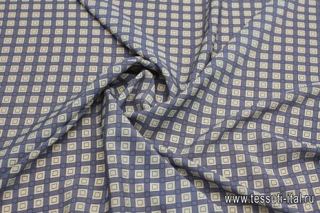 Крепдешин (н) белый геометрический принт на светло-синем - итальянские ткани Тессутидея арт. 10-3533