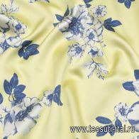 Жаккард (н) сине-молочный цветочный принт на желтом - итальянские ткани Тессутидея арт. 03-6762