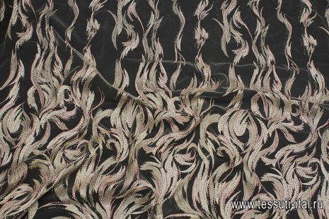Кружевное полотно с люрексом расшитое стразами (н) бежево-розовое - итальянские ткани Тессутидея арт. 03-6943