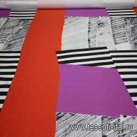 Органза (н) красно-бело-черный геометрический орнамент - итальянские ткани Тессутидея арт. 02-6308