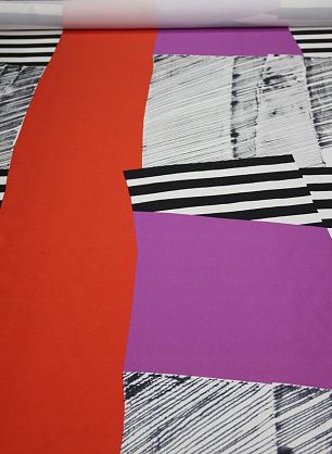 Органза (н) красно-бело-черный геометрический орнамент - в интернет-магазине тканей Тессутидея арт. 02-6308