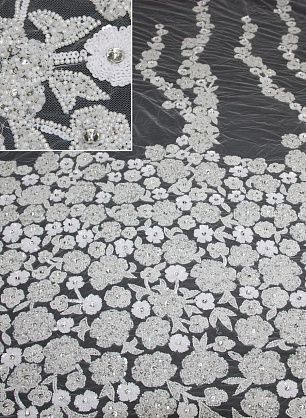 Кружево расшитое бисером паетками и стразами (о) белое - в интернет-магазине тканей Тессутидея арт. 03-3031