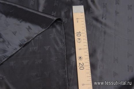 Подкладочная вискоза (о) черная с надписью Max Mara - итальянские ткани Тессутидея арт. 08-1189