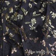 Тафта с люрексом (н) золотой цветочный принт на черном - итальянские ткани Тессутидея арт. 03-6835