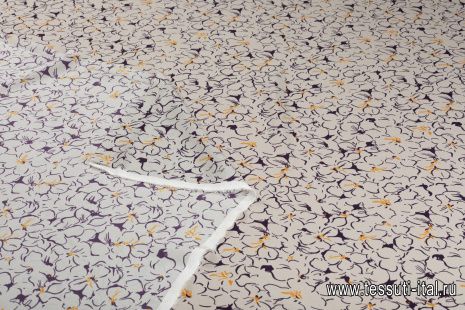 Крепдешин (н) серо-фиолетово-желтая цветочная абстракция - итальянские ткани Тессутидея арт. 10-2715