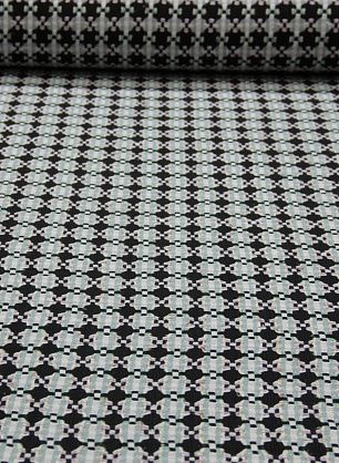 Костюмная шанель (н) черно-бело-бирюзово-розовая ш-135см - в интернет-магазине тканей Тессутидея арт. 03-3773