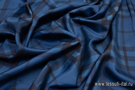 Шелк (н) синяя клетка в стиле Burberry  - итальянские ткани Тессутидея арт. 10-0807