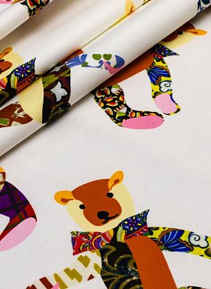 Хлопок стрейч (н) медведи на айвори - в интернет-магазине тканей Тессутидея арт. 01-5130