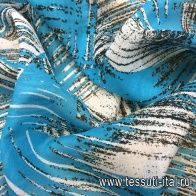 Батист (н) черно-белый орнамент на голубом - итальянские ткани Тессутидея арт. 01-4028