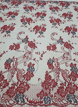 Кружевное полотно с люрексом (н) сине-красное на серой сетке Solstiss - в интернет-магазине тканей Тессутидея арт. 03-5384